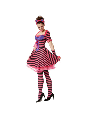 tectake Schwarz-pink gestreiftes Katzenkostüm für Frauen, schwarz/pink