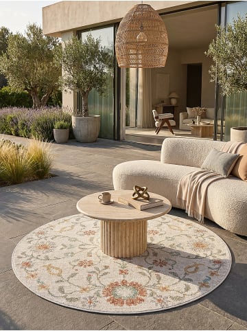KADIMA DESIGN Outdoor-Teppich Floral pflegeleicht Balkon Terrasse Outdoor Garten in Creme