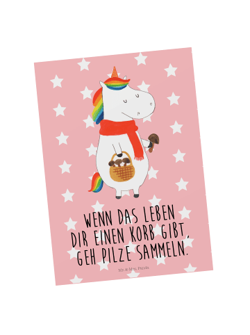 Mr. & Mrs. Panda Postkarte Einhorn Pilz mit Spruch in Rot Pastell