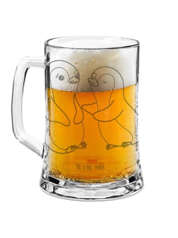 Mr. & Mrs. Panda Bierkrug Pinguine trösten ohne Spruch in Transparent