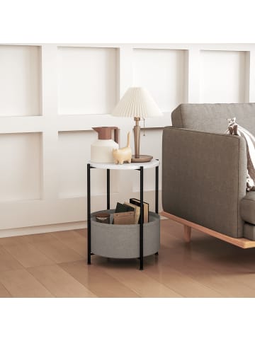 HOMCOM Beistelltisch-44L x 44B x 56H cm-Weiß+Grau