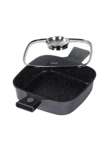 Stoneline SMART Eckpfanne 24x24cm, abnehmbareGriffe, Aroma-Glasdeckel in Anthrazit