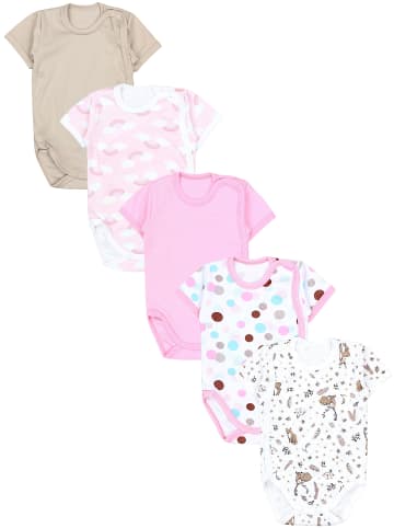 TupTam Baby Mädchen Kurzarm Wickelbody 5er Set in beige/rosa