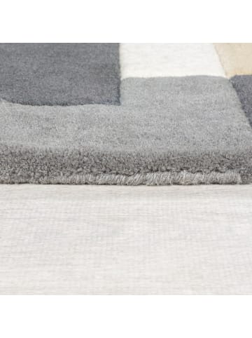 KADIMA DESIGN Wollteppich handgetuftet, geometrisch, rutschfest, Teppich Wolle in Grau-Beige