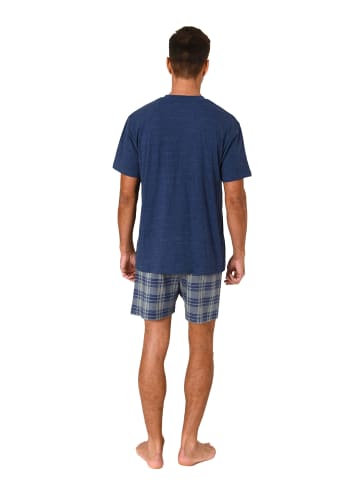 NORMANN Schlafanzug kurzarm Shorty mit karierter Jersey Hose - 86228 in navy