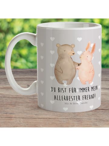 Mr. & Mrs. Panda Kindertasse Bär und Hase Umarmen mit Spruch in Grau Pastell