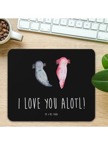 Mr. & Mrs. Panda Mauspad Axolotl Liebe mit Spruch in Schwarz
