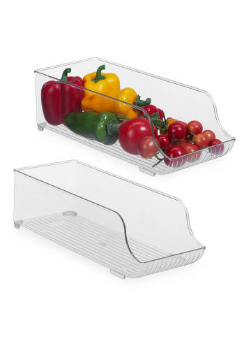 relaxdays 2 x Kühlschrank Organizer in Transparent - (B)14 x (H)10,5 x (T)35 cm