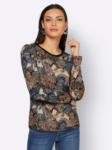 creation L Langarmshirt in schwarz-sand-bedruckt
