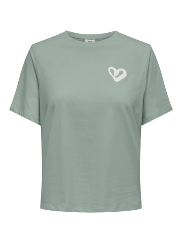 JACQUELINE de YONG Legeres T-Shirt mit Schriftzug in Bouclé-Optik in Grün
