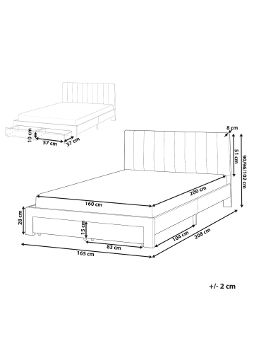 Beliani Doppelbett LONZAC in Beige - (W) 165 x (H) 90 x (L) 208 cm