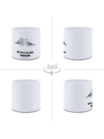 Mr. & Mrs. Panda XL Blumentopf Turteltauben Liebe mit Spruch in Weiß