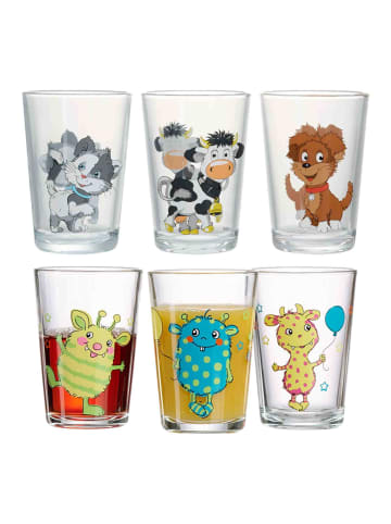 6-tlg. Kindergläser Hoftiere und Monsterchen in Bunt 205 ml
