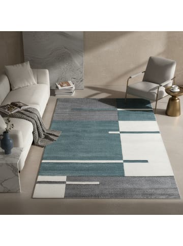 KADIMA DESIGN Teppich Kurzflor Waschbar Karo MONZA Strapazierfähig OEKO-TEX in Blau