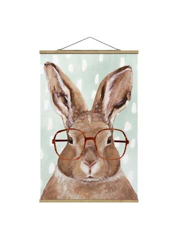 WALLART Stoffbild mit Posterleisten - Bebrillte Tiere - Hase in Braun