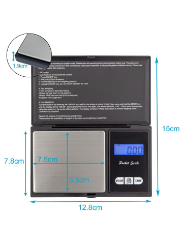 Intirilife Digitale Feinwaage, Tara Funktion in SCHWARZ - 200g