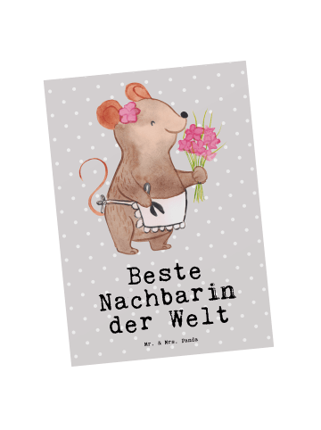 Mr. & Mrs. Panda Motivkarte Maus Beste Nachbarin der Welt mit Sp... in Grau Pastell