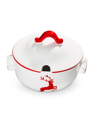 Gmundner Keramik Rubinroter Hirsch Suppentopf in Weiß