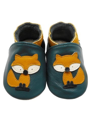 Yalion Leder-Krabbelschuhe "Fuchs" in Türkis