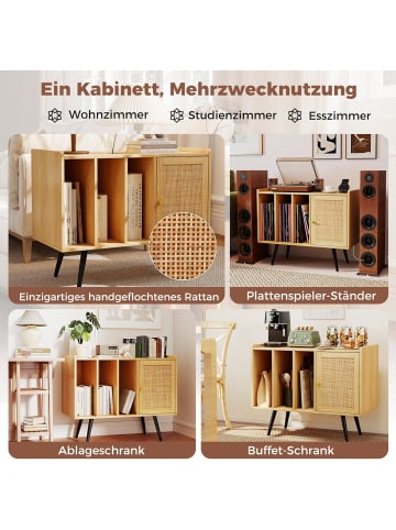 COSTWAY Plattenspieler-Ständer mit Ladestation in Hellbraun