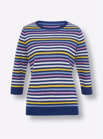 Sieh an! Ajour-Pullover in royalblau-ecru-geringelt