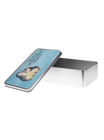 Mr. & Mrs. Panda Metalldose Pinguin umarmen mit Spruch in Eisblau