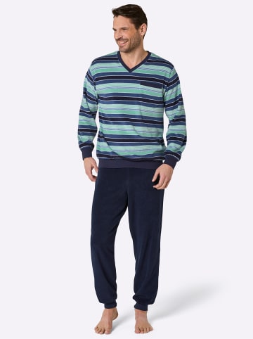 Comte Schlafanzug in marine-aquamarin-gestreift