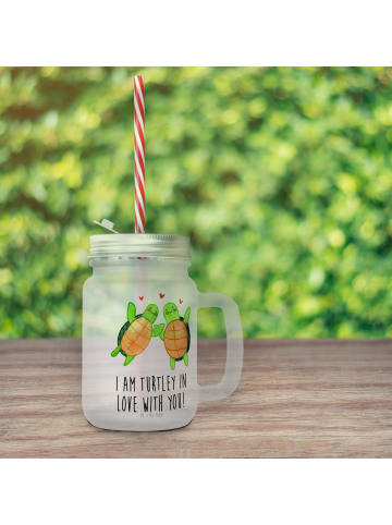 Mr. & Mrs. Panda Limonadenglas Schildkröten Paar mit Spruch in Transparent