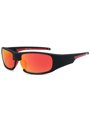 styleBREAKER Sport Sonnenbrille in Schwarz-Rot / Orange-Rot verspiegelt