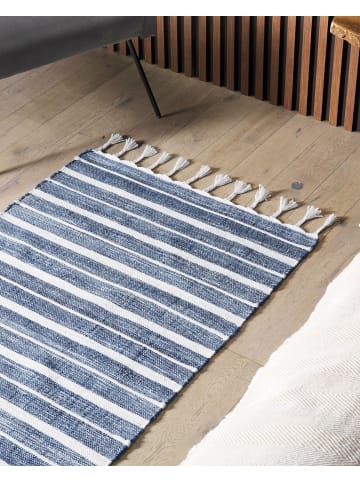 Beliani Geflochtener Teppich BADEMLI in Blau/Weiß - (W) 80 x (H) 1 x (L) 150 cm