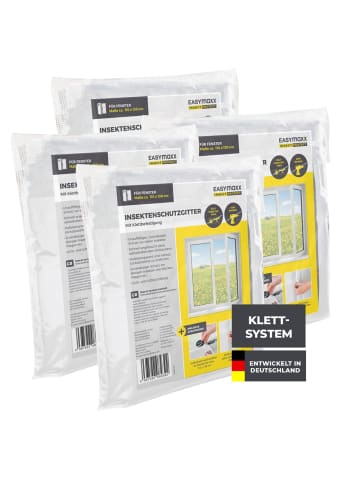 EASYmaxx Moskitonetz Fenster 4er-Set 110x130cm weiß mit Klettverschluss Transparent