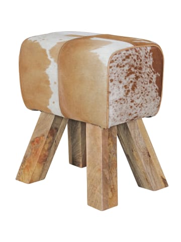 KADIMA DESIGN Design Turnbock Sitzhocker Ziegenfell Braun / Weiß 40 x 30 x 47 cm