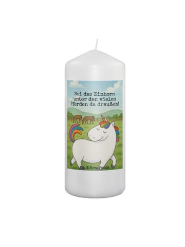 Mr. & Mrs. Panda Kerze Einhorn Stolzieren Design mit Spruch in Weiß