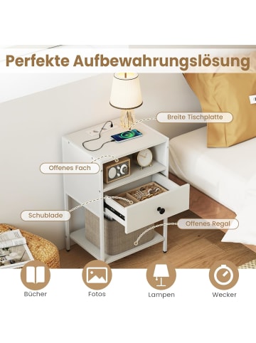 COSTWAY Nachttisch mit Ladestation in Weiß