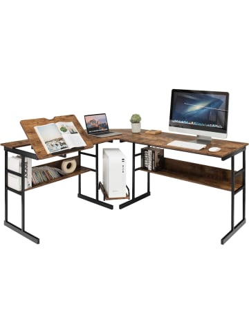 COSTWAY Schreibtisch L-förmig 170 cm in Braun