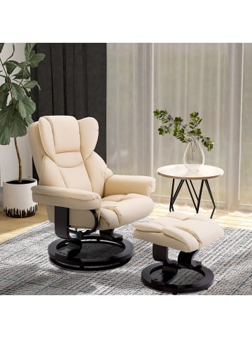 HOMCOM Relaxsessel mit Hocker-80L x 79B x 100H cm-Cremeweiß