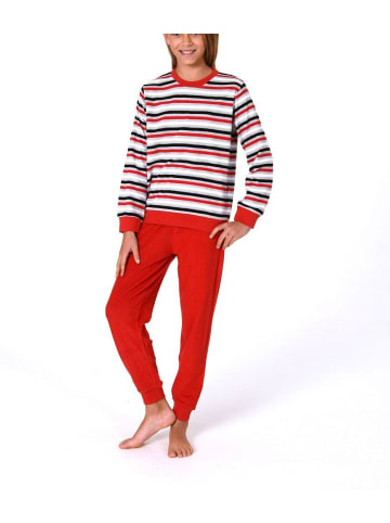 NORMANN Frottee Pyjama Schlafanzug Bündchen - 82560 in rot