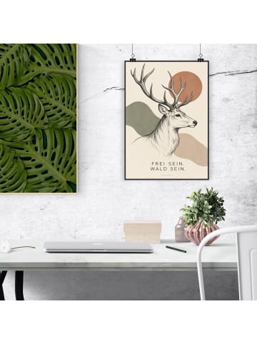 Poster Hirsch minimalistisch Design mit Spruch in Weiß