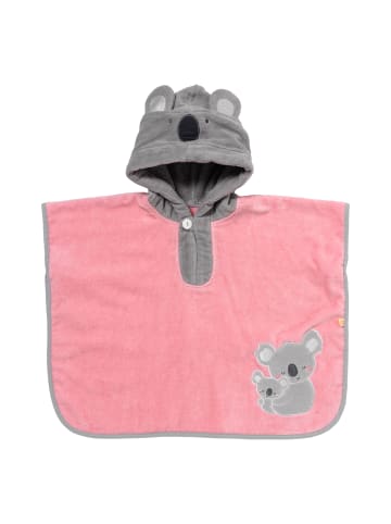 Frottee Badeponcho in Rosa-Weiß