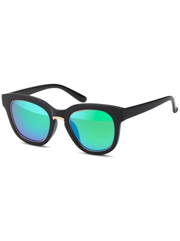 styleBREAKER Nerd Sonnenbrille in Schwarz-Gold/Blau-Grün verspiegelt