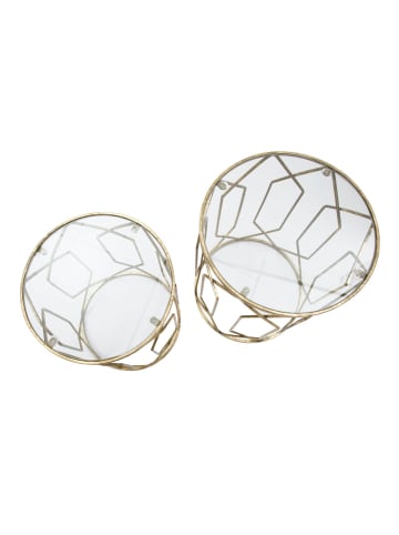 Mauro Ferretti Set aus 2 goldfarbenen Metalltischen mit Glasplatte, Ø cm 42x53-38x47