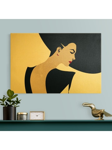 WALLART Leinwandbild Gold - Dame mit Hut in Dunkelblau in Blau