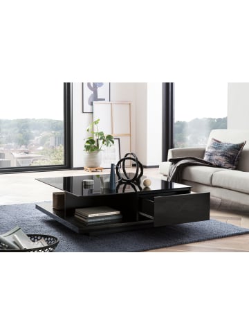 SalesFever Couchtisch mit Soft-Close-Schubladen, 2 offene Fächer und Glasplatte in Schwarz
