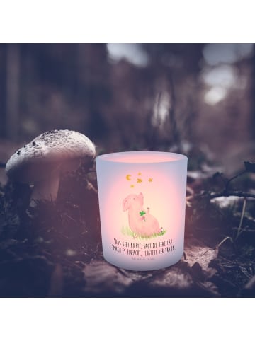 Mr. & Mrs. Panda Glas Windlicht Schwein Glück mit Spruch in Transparent