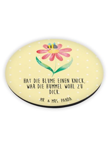 Mr. & Mrs. Panda Rund Magnet Hummel Blume mit Spruch in Gelb Pastell