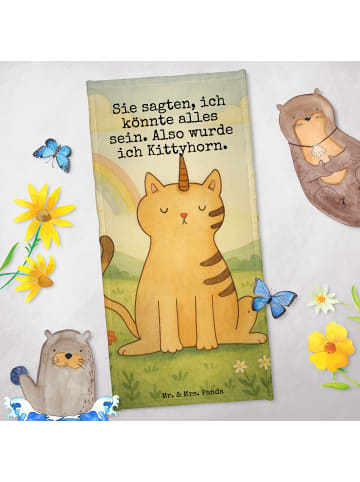 Mr. & Mrs. Panda Strandhandtuch Einhorn Katze Design mit Spruch in Weiß