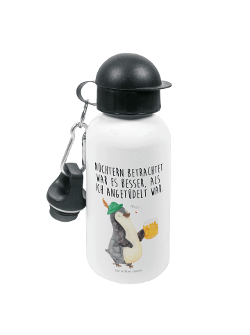 Mr. & Mrs. Panda Kindertrinkflasche Pinguin Bier mit Spruch in Weiß