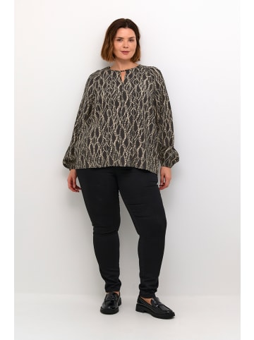 KAFFE curve Langarm-Bluse KClanora in Black/Grey Graphic Simili