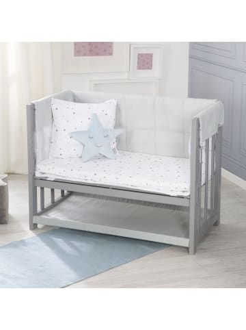 roba Stubenbett 3 in 1, Beistellbett ‚Sternenzauber grau, Babybett, Kinderbank, taupe
