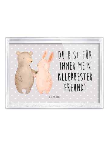 Mr. & Mrs. Panda Bilderrahmen Bär und Hase Umarmen mit Spruch in Grau Pastell